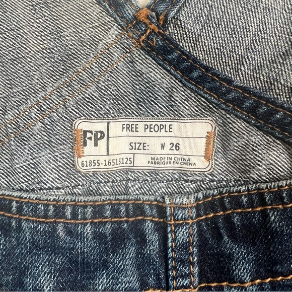 Free People Blue Denim Overall Raw Hem Pocketed Casual Dress Size 26 - Picture 5 of 11